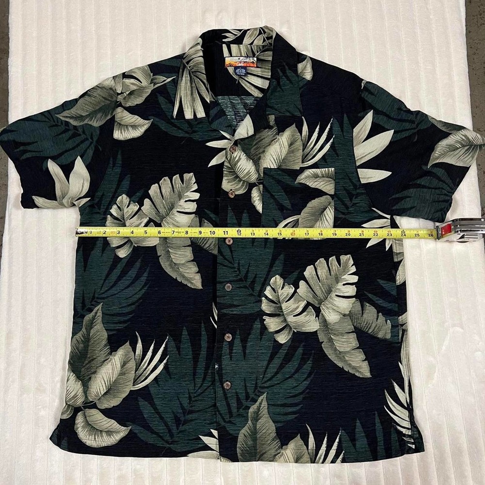 Havana Jacks 100% Silk Hawaiian Floral Shirt Light Green/Dark Green/Black Large - Picture 3 of 6